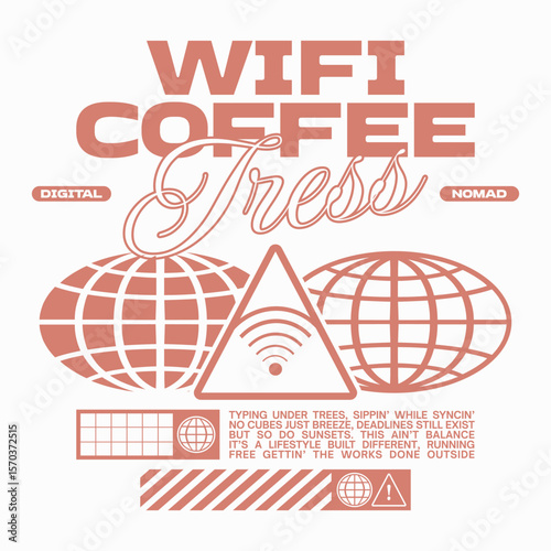 Digital nomad urban graphic t-shirt for print, Nomadic remote working, freelance, Vintage environment graphic, Work and sustainability poster design