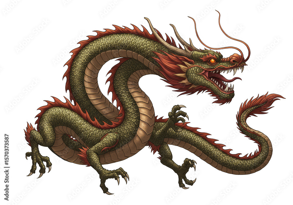 Obraz premium Isolated Gold Chinese Dragon Traditional Symbol on Transparent BG