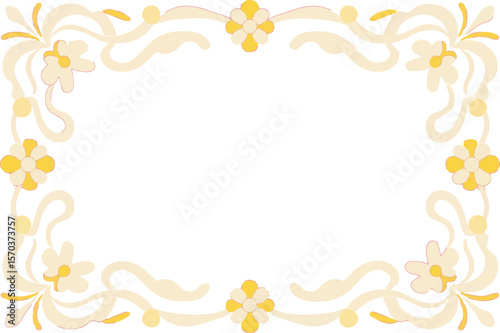 Elegant floral border with soft yellow and cream colors featuring stylized flowers and flowing decorative elements on a clean white background perfect for invitations and design