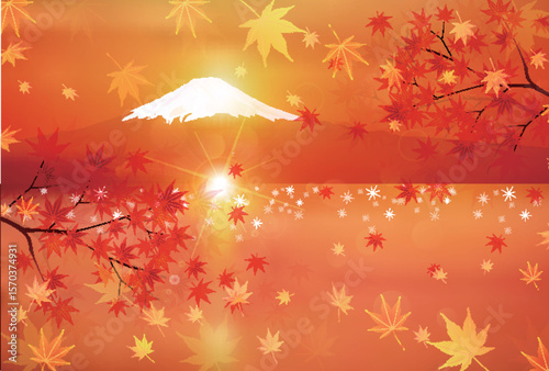 富士山　紅葉　もみじ　秋　背景	