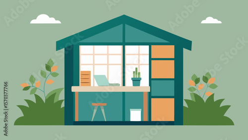 Cartoon vector illustration of a house with a window within a window design, showcasing modern home architecture