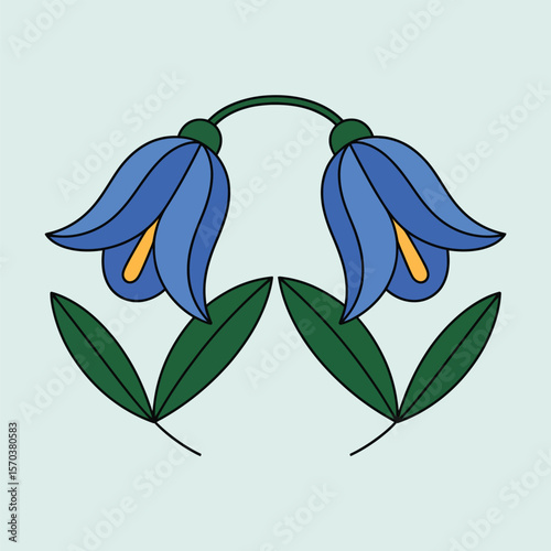 Blue bell flowers green leaves vector