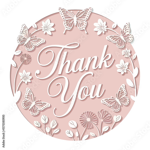 Delicate floral thank you design butterflies