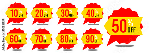 10% off 20% off 30% off 40% off 50% off 60% off 70% off 80% off 90% off ten twenty thirty forty fifty sixty seventy eighty ninety percent off, retail discount, promotion, sale, percentage, set.