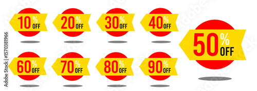 10% off 20% off 30% off 40% off 50% off 60% off 70% off 80% off 90% off ten twenty thirty forty fifty sixty seventy eighty ninety percent off, retail discount, promotion, sale, percentage, set.