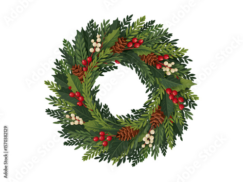 Christmas Wreath Festive Evergreen Holiday Decoration isolated on transparent background