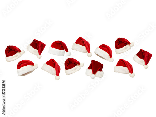 Christmas Santa Hats Festive Red  Mini Hats for Holiday Decorations isolated on transparent background