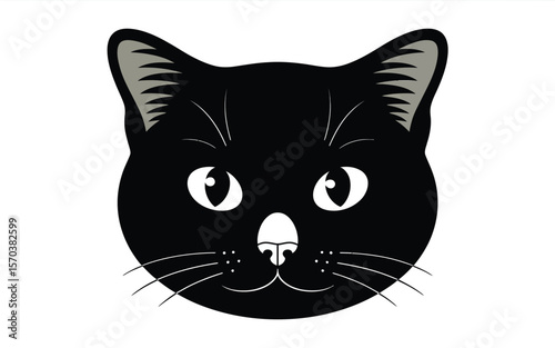 Stylized black cat face with white eyes and nose feline animal