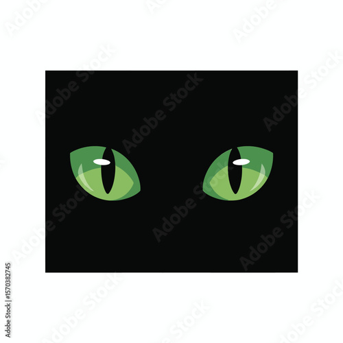 Stylized bright green cat eyes peeking from darkness vector