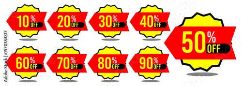 10% off 20% off 30% off 40% off 50% off 60% off 70% off 80% off 90% off ten twenty thirty forty fifty sixty seventy eighty ninety percent off, retail discount, promotion, sale, percentage, set.