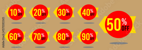10% off 20% off 30% off 40% off 50% off 60% off 70% off 80% off 90% off ten twenty thirty forty fifty sixty seventy eighty ninety percent off, retail discount, promotion, sale, percentage, set.