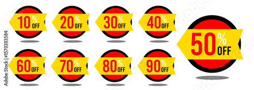 10% off 20% off 30% off 40% off 50% off 60% off 70% off 80% off 90% off ten twenty thirty forty fifty sixty seventy eighty ninety percent off, retail discount, promotion, sale, percentage, set.