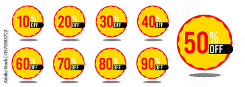 10% off 20% off 30% off 40% off 50% off 60% off 70% off 80% off 90% off ten twenty thirty forty fifty sixty seventy eighty ninety percent off, retail discount, promotion, sale, percentage, set.