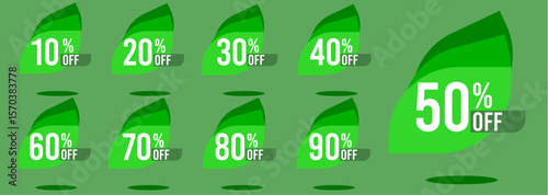 10% off 20% off 30% off 40% off 50% off 60% off 70% off 80% off 90% off ten twenty thirty forty fifty sixty seventy eighty ninety percent off, retail discount, promotion, sale, percentage, set.	
