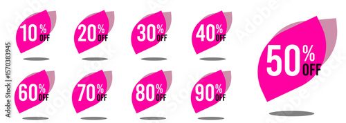 10% off 20% off 30% off 40% off 50% off 60% off 70% off 80% off 90% off ten twenty thirty forty fifty sixty seventy eighty ninety percent off, retail discount, promotion, sale, percentage, set.	
