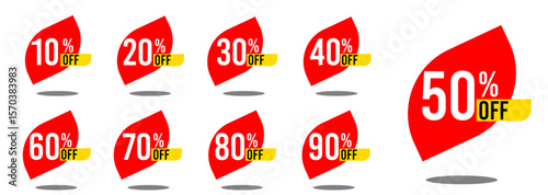 10% off 20% off 30% off 40% off 50% off 60% off 70% off 80% off 90% off ten twenty thirty forty fifty sixty seventy eighty ninety percent off, retail discount, promotion, sale, percentage, set.	
