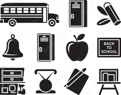 School Icon Silhouette Set

