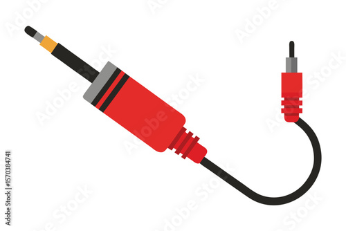 Red audio cable with two plugs on a white background