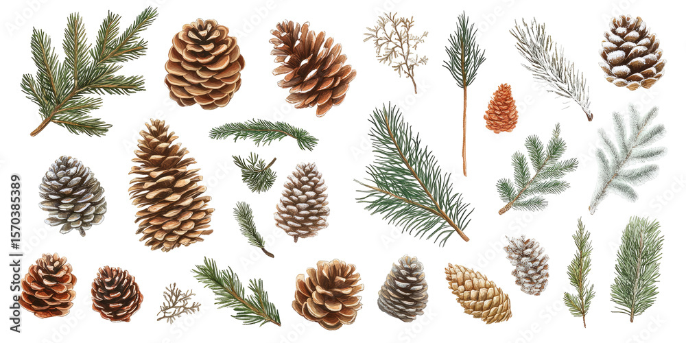 Fototapeta premium Assorted pine cones and leaves