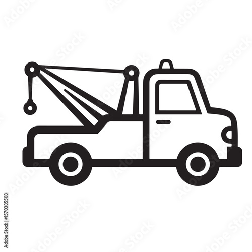 Black and white cartoon tow truck icon perfect for automotive repair and roadside assistance