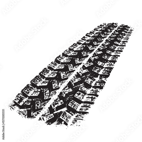Black and white detailed tire tracks isolated on white background for graphic design
