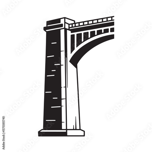 Black and white illustration of a bridge pier and archway structure isolated on white