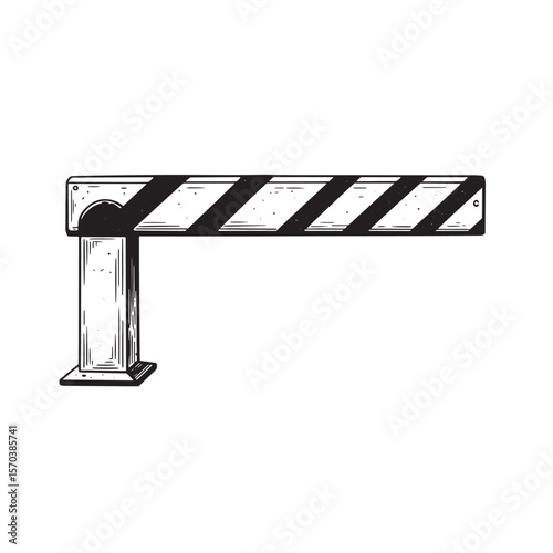 Black and white hand drawn illustrated road barrier vector illustration design element