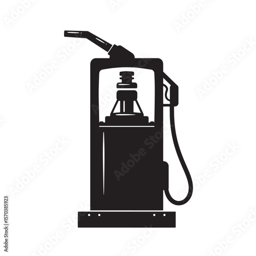 Black and white illustration of a classic gas pump for fueling vehicles and transportation