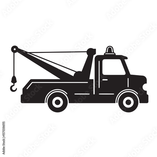 Black and white silhouette of a tow truck ready to assist with roadside recovery