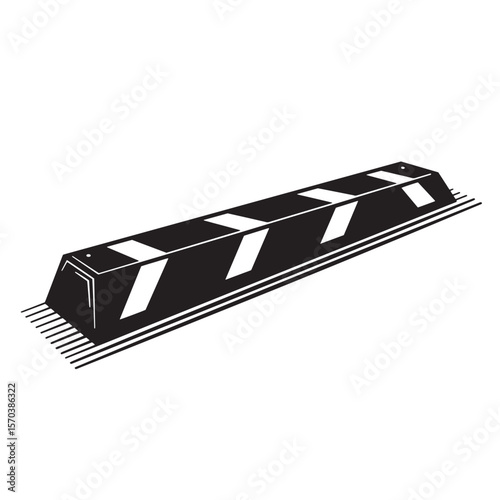 Black and white vector illustration of a parking lot wheel stop in perspective
