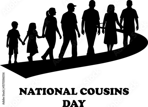 Silhouetted Family Walking Together, Holding Hands, National Cousins Day Celebration