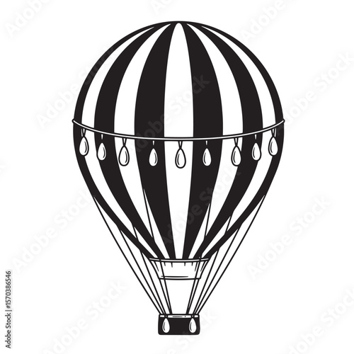 Classic black and white striped hot air balloon illustration design for travel and adventure