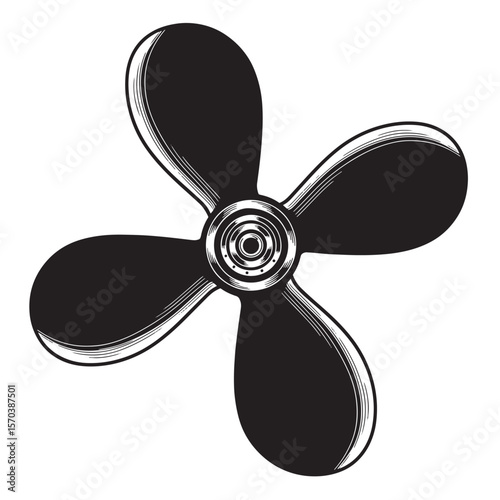 Detailed black and white propeller graphic illustrating transportation and motion elements
