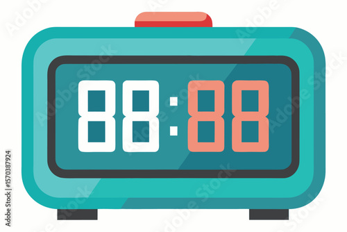 Modern teal digital alarm clock with red snooze button
