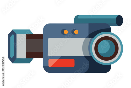 Modern blue camcorder with lens and handle