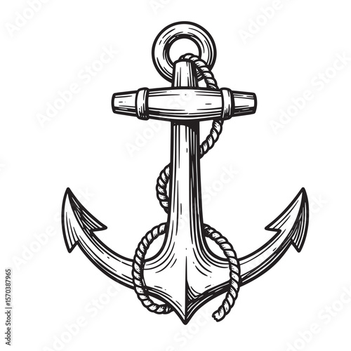 Detailed vintage illustration of an anchor with nautical rope perfect for design projects