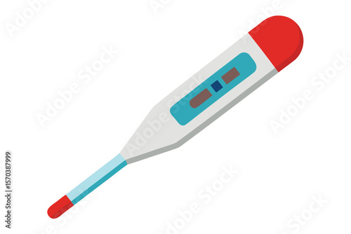 Digital thermometer with red tip and blue display showing temperature reading