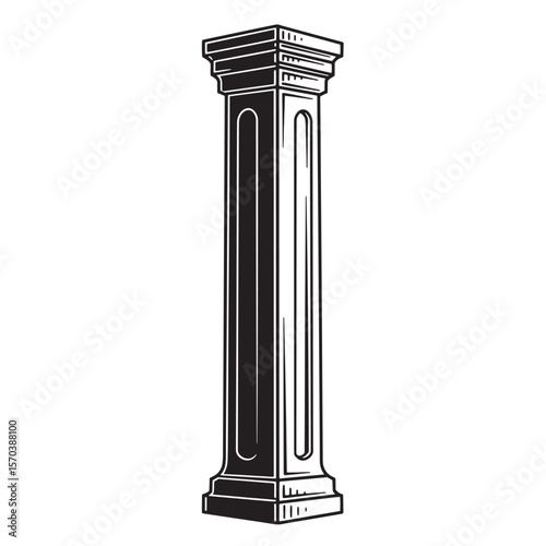 Elegant black and white vector illustration of a classic doric column on white background