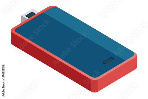 Modern red and blue usb flash drive in isometric view