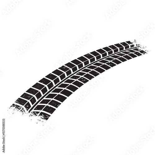 Grungy tire track illustration depicting automotive trace on isolated white background