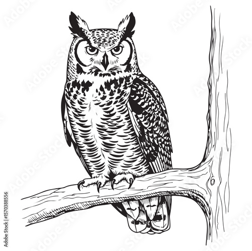 Owl on Branch – Detailed Vector Illustration.AI generator