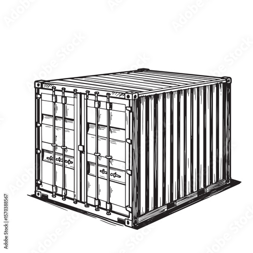 Hand drawn illustration of a shipping container representing logistics and global trade