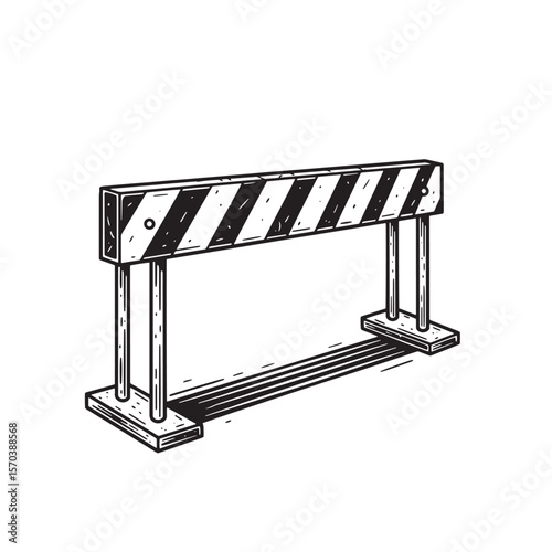 Hand drawn illustration of a construction barrier with black and white stripes and shadow.