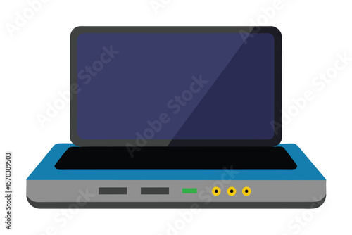 Modern laptop with blue and gray casing and multiple ports
