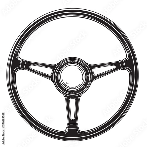 Vector illustration of a vintage steering wheel isolated on white background for graphic design