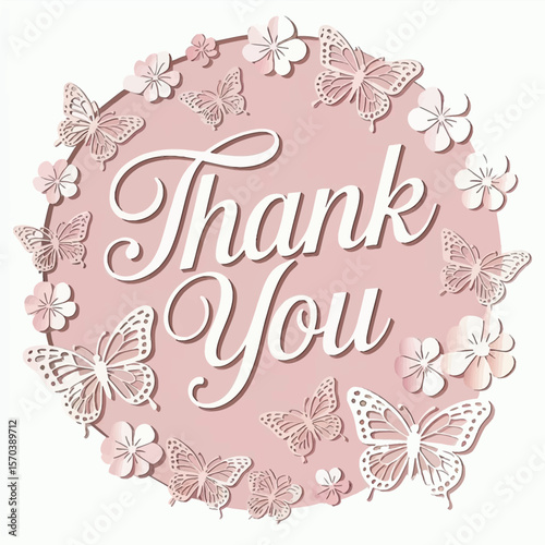 Delicate floral butterfly thank you vector