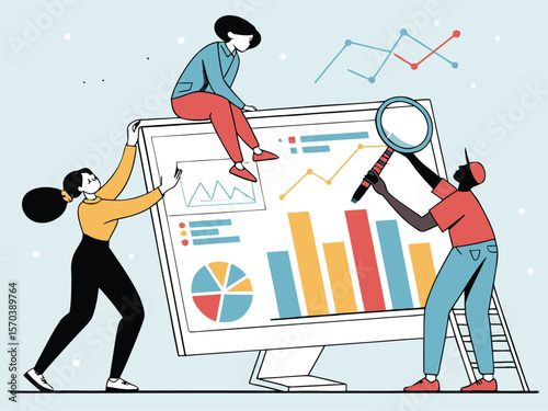 People analyzing data on a large computer screen data analysis business