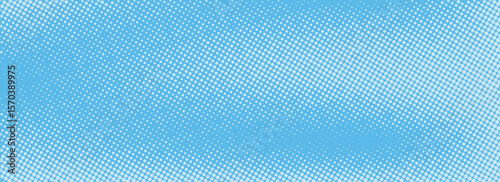 Dotted comic cloud background. Halftone clouds in bright blue sky. Pop art heaven wallpaper for banner, brochure, collage, leaflet, poster, flyer. Pixelated smoke, fog or smog texture