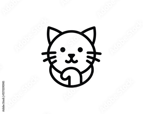 Minimalist cat icon with cute paw curl in outlined vector style