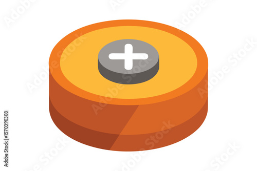 Isometric illustration of a cylindrical object with a plus sign on top